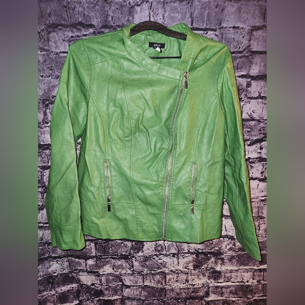 Alfani Green Faux Leather Jacket sz Medium
